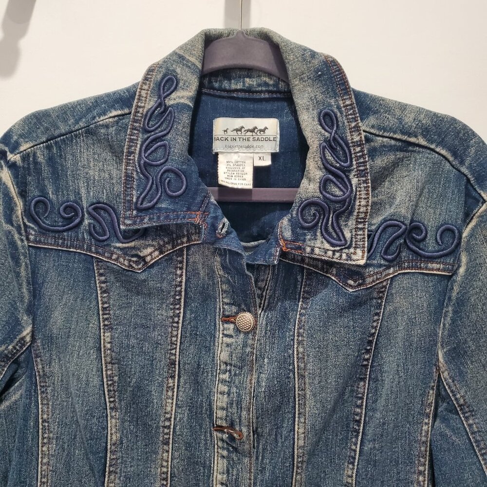 Back In The Saddle Womens Denim Jacket Southwestern Detail Embroidery Rodeo XL - Picture 3 of 11